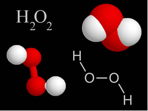 Fórmulas estrutural e molecular do peróxido de hidrogênio.