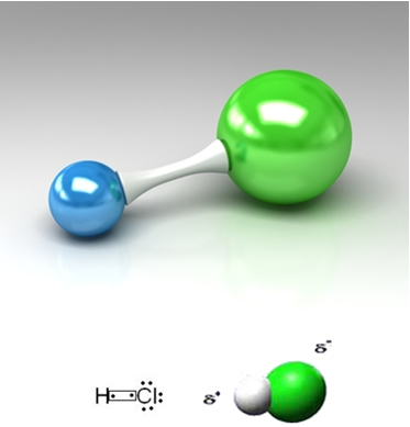 O gás clorídrico possui a ligação covalente polar
